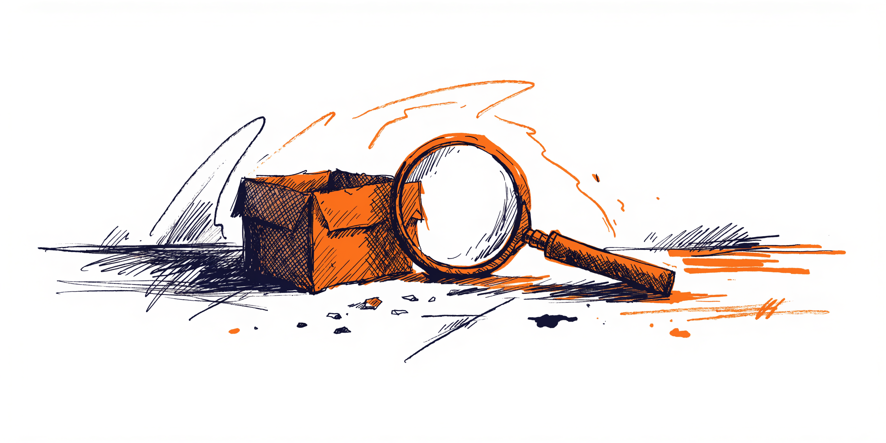 Illustration of a merchant inspecting an opened crate with a loupe — careful buyer evaluation