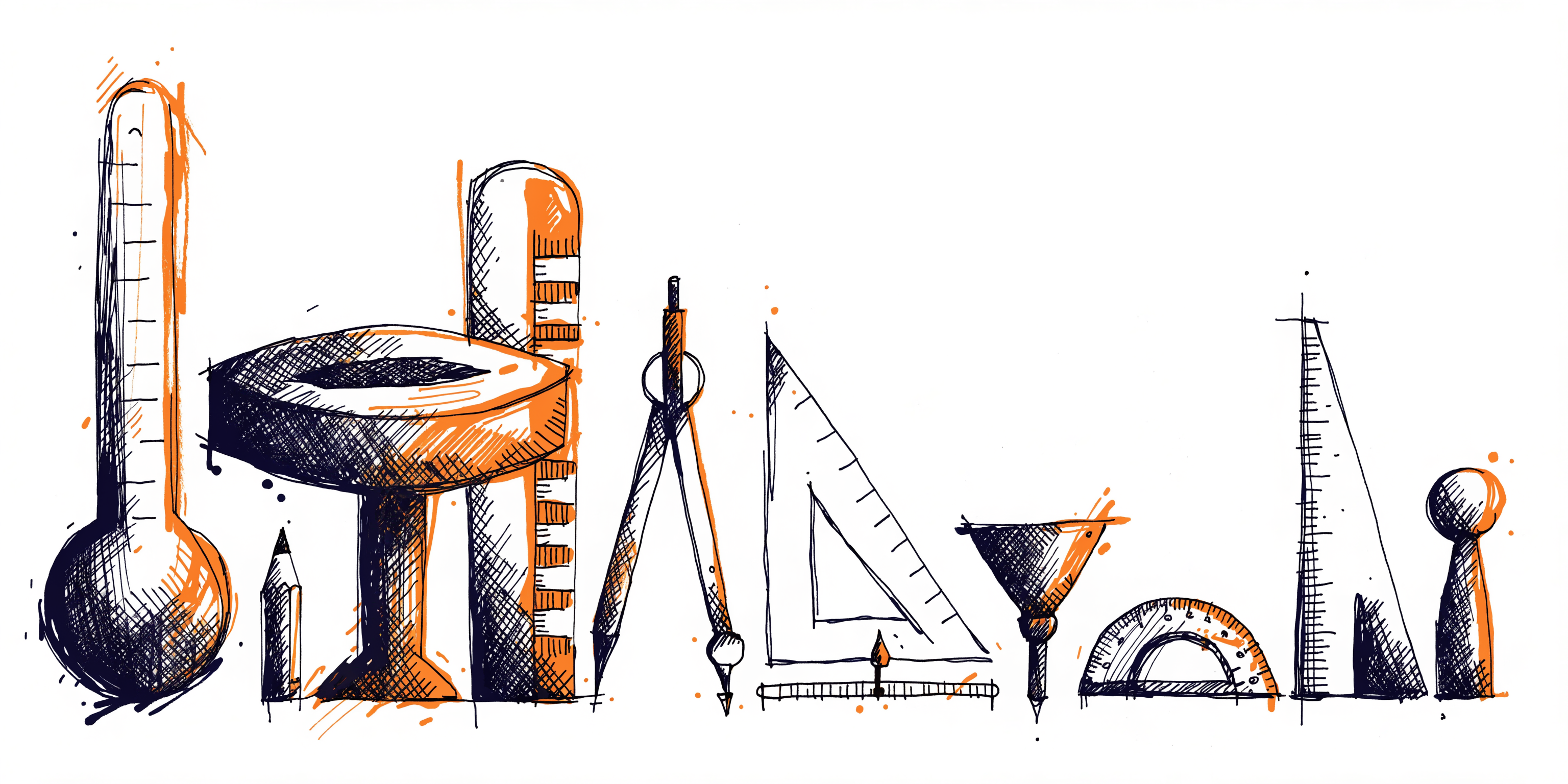 Illustration of measurement instruments arranged in a row — a toolkit of business metrics