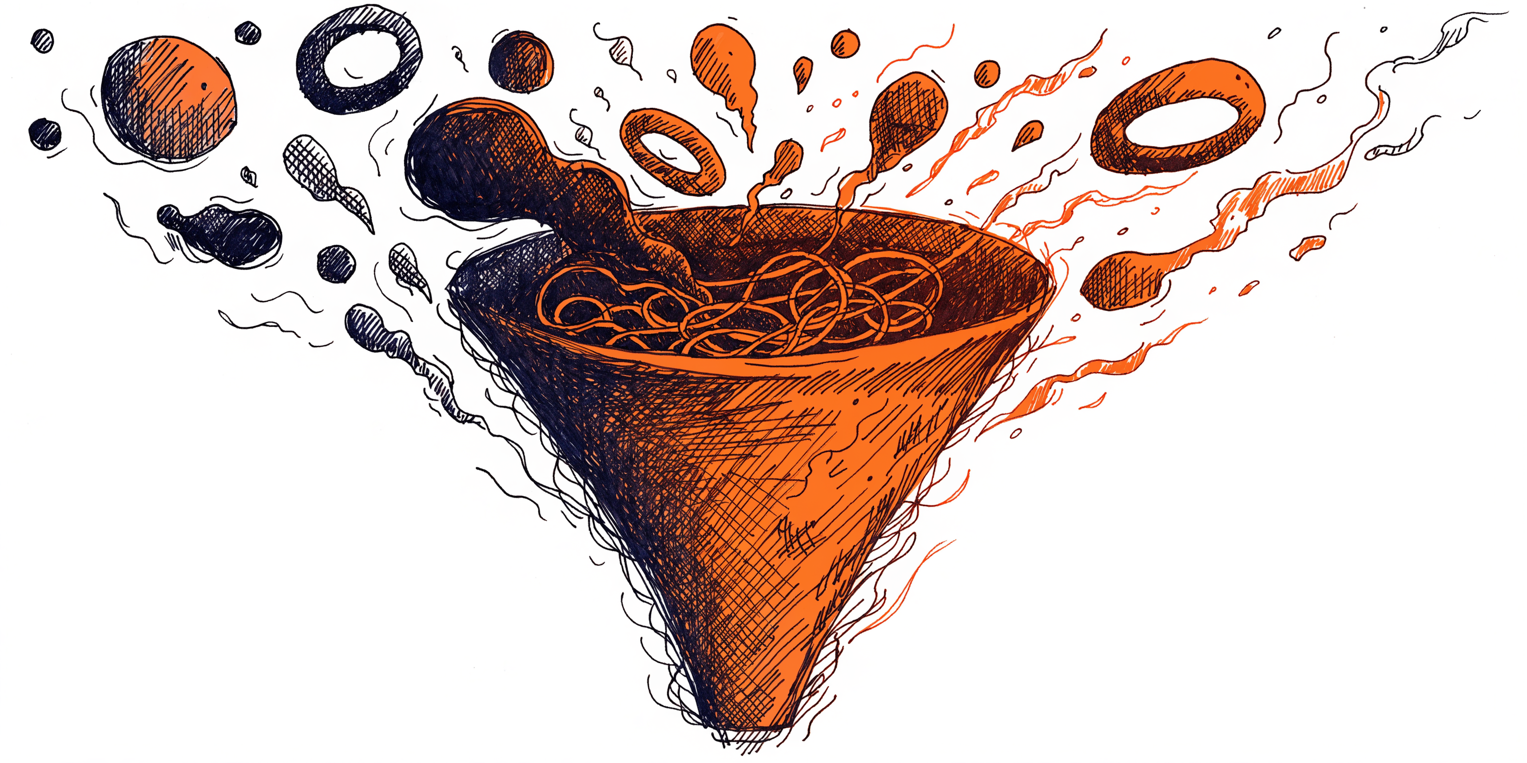 Illustration of a filtering vessel separating value from costs — profit margin calculation