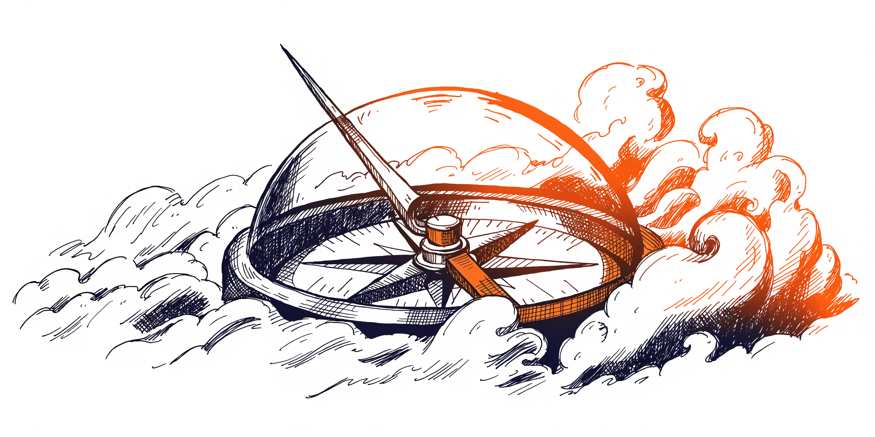 Illustration of a compass pointing decisively — navigating business metrics with precision