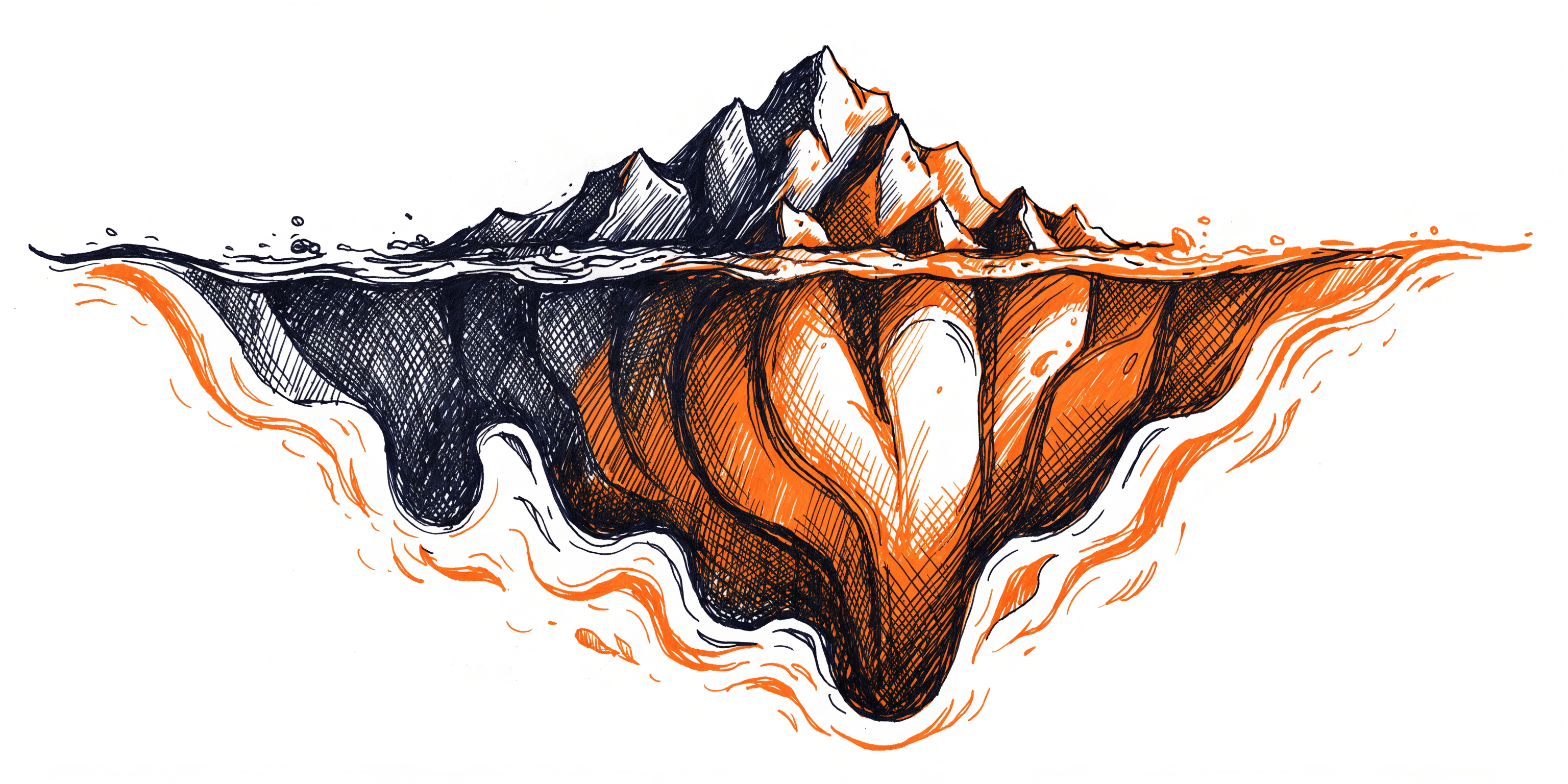 Illustration of an iceberg with a small tip above water and massive shape below — hidden business value